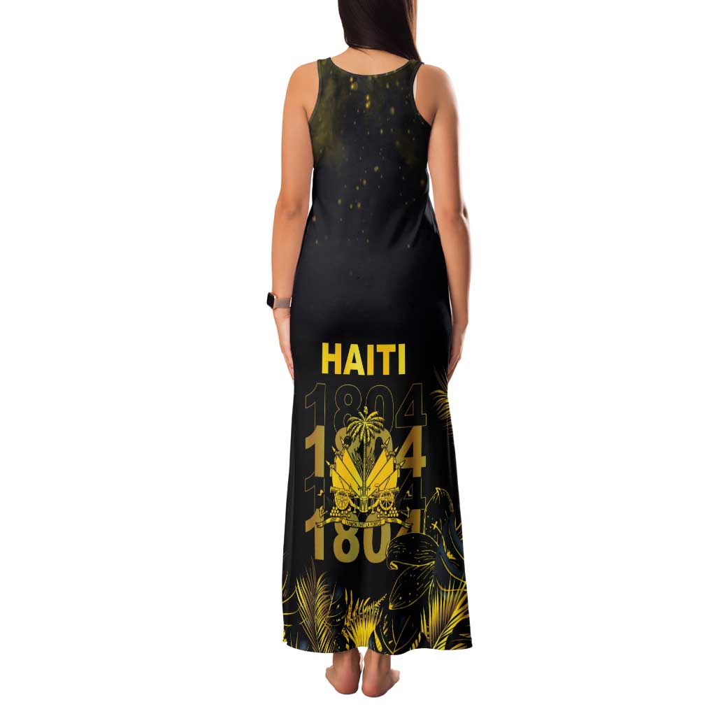 Haiti 1804 Tank Maxi Dress Gold Tropical Leaves And Coat Of Arms - Wonder Print Shop