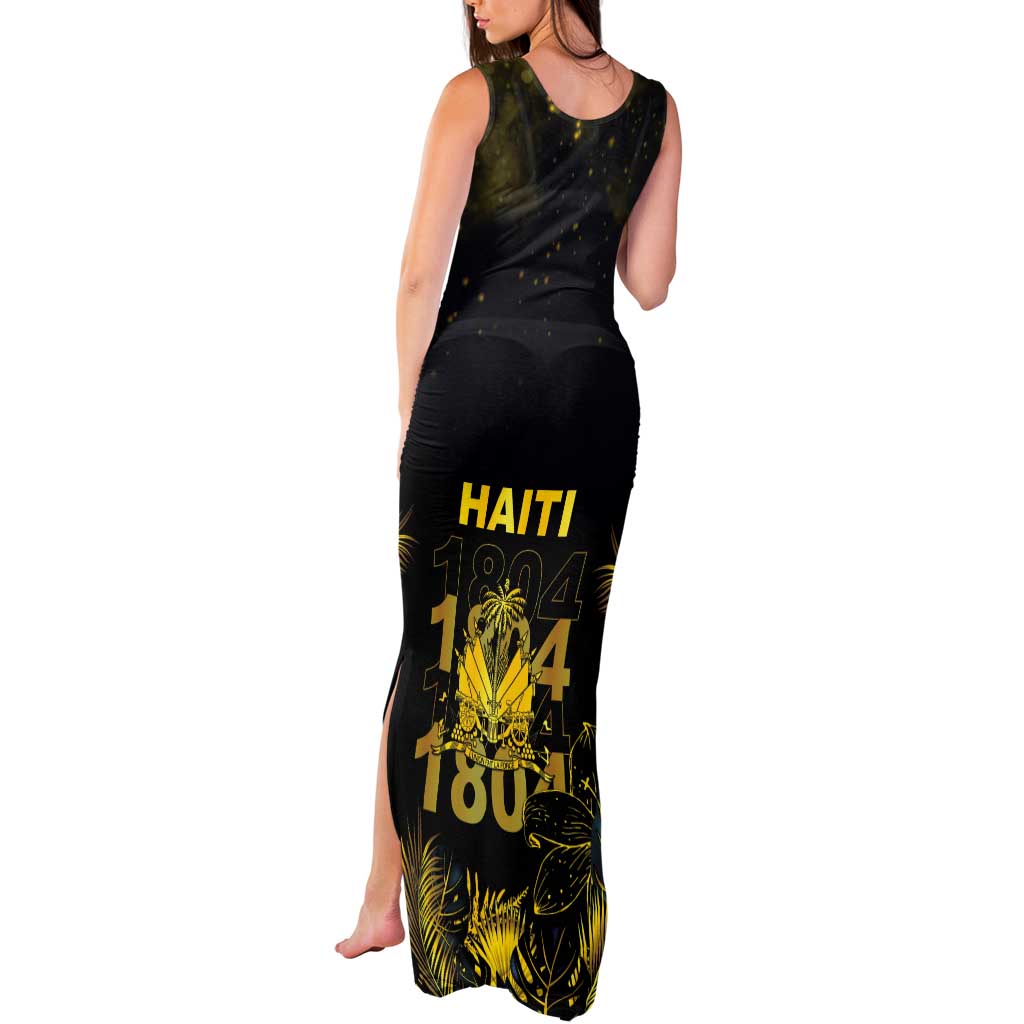Haiti 1804 Tank Maxi Dress Gold Tropical Leaves And Coat Of Arms - Wonder Print Shop
