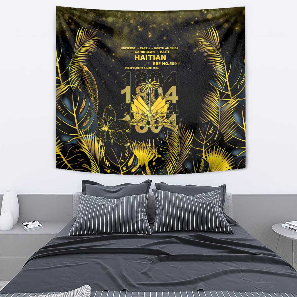 Haiti 1804 Tapestry Gold Tropical Leaves And Coat Of Arms - Wonder Print Shop