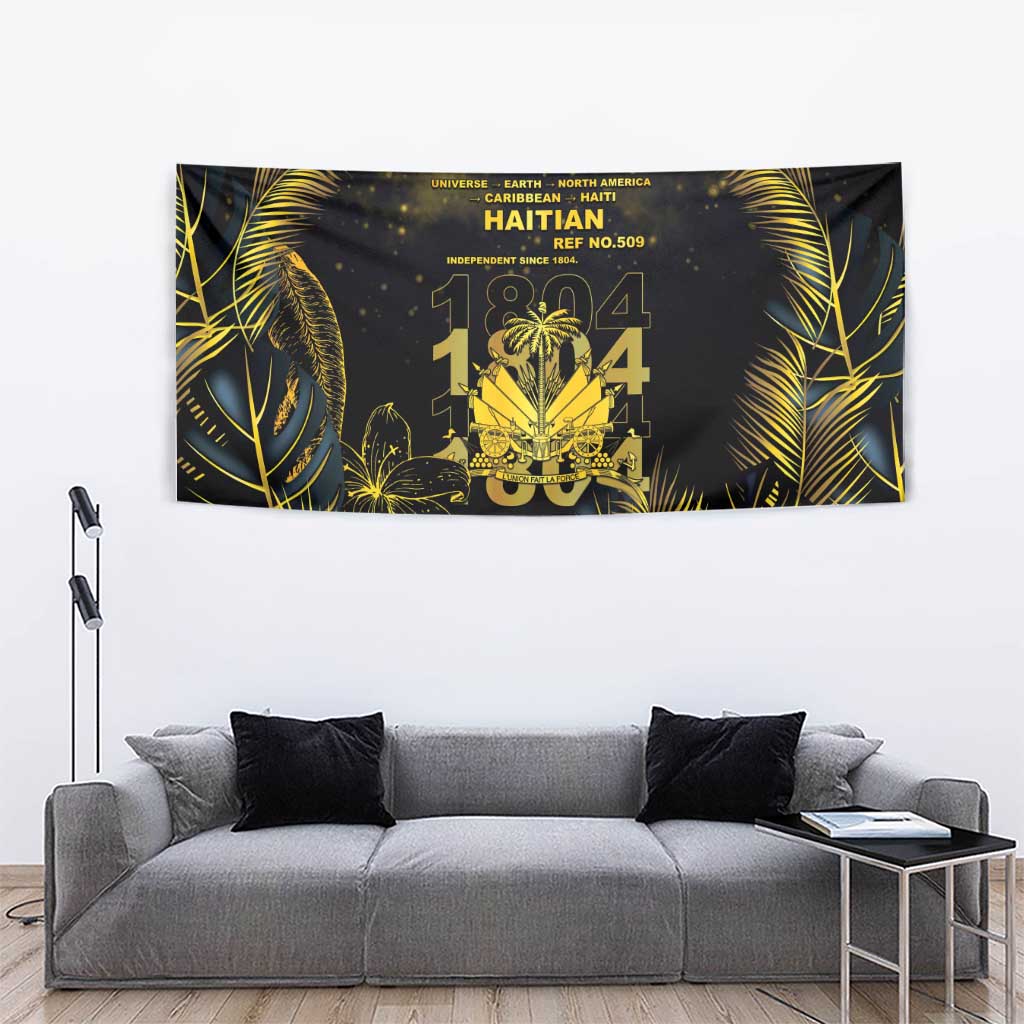 Haiti 1804 Tapestry Gold Tropical Leaves And Coat Of Arms - Wonder Print Shop