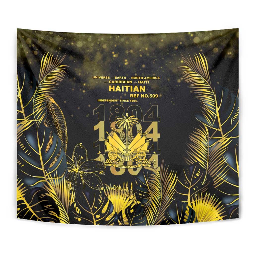 Haiti 1804 Tapestry Gold Tropical Leaves And Coat Of Arms - Wonder Print Shop