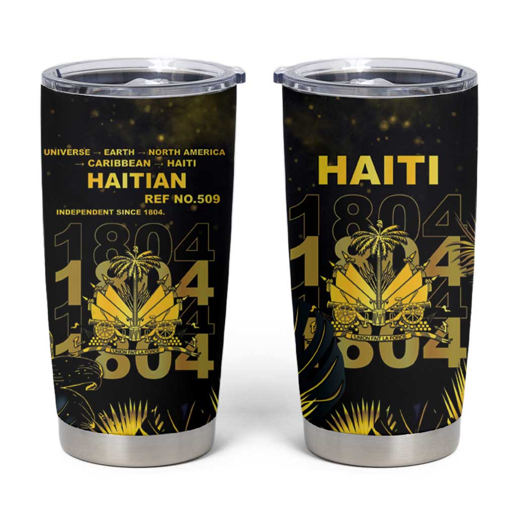 Haiti 1804 Tumbler Cup Gold Tropical Leaves And Coat Of Arms - Wonder Print Shop