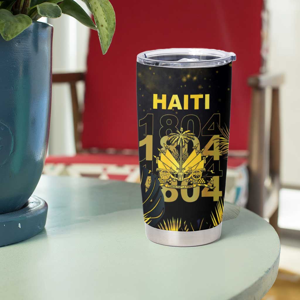 Haiti 1804 Tumbler Cup Gold Tropical Leaves And Coat Of Arms - Wonder Print Shop
