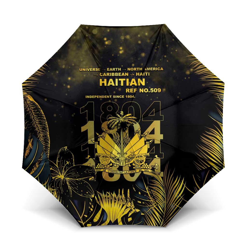 Haiti 1804 Umbrella Gold Tropical Leaves And Coat Of Arms - Wonder Print Shop