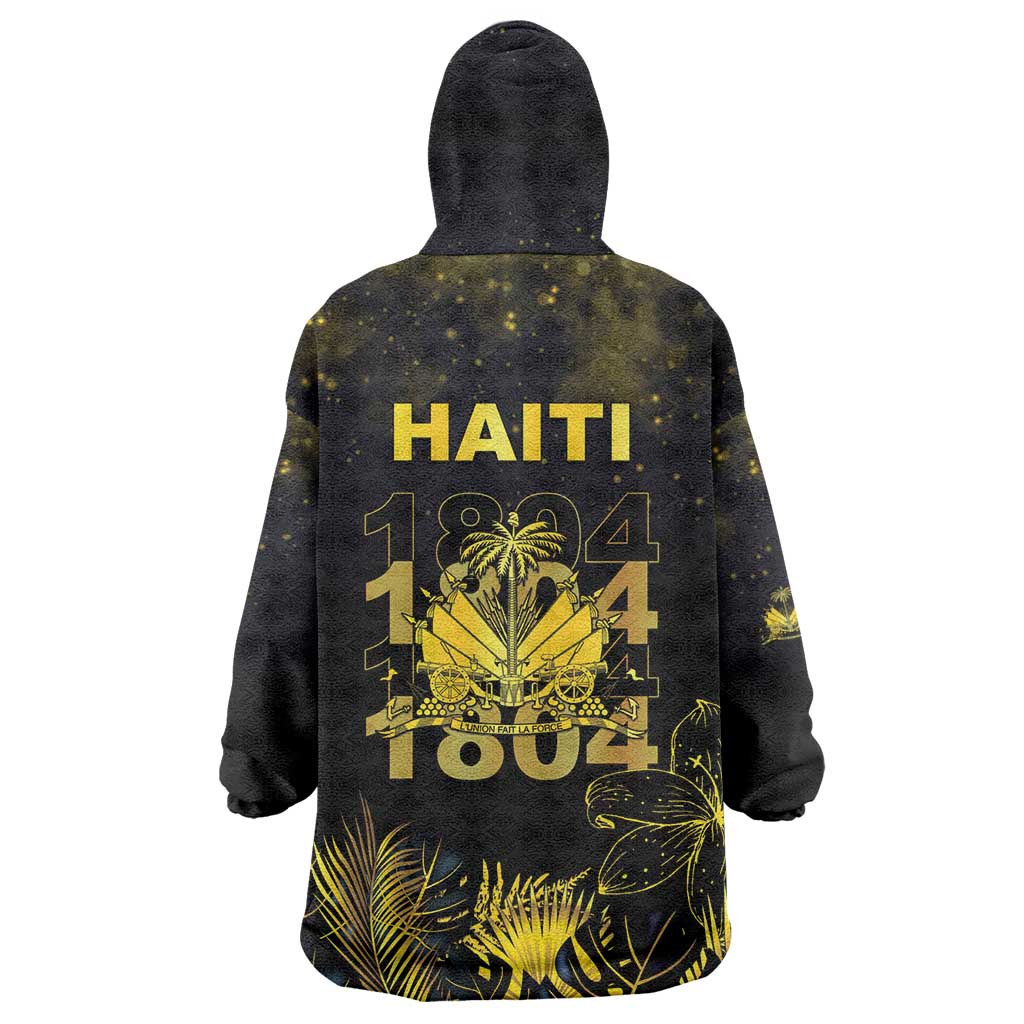 Haiti 1804 Wearable Blanket Hoodie Gold Tropical Leaves And Coat Of Arms - Wonder Print Shop