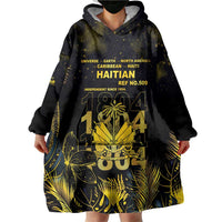 Haiti 1804 Wearable Blanket Hoodie Gold Tropical Leaves And Coat Of Arms - Wonder Print Shop