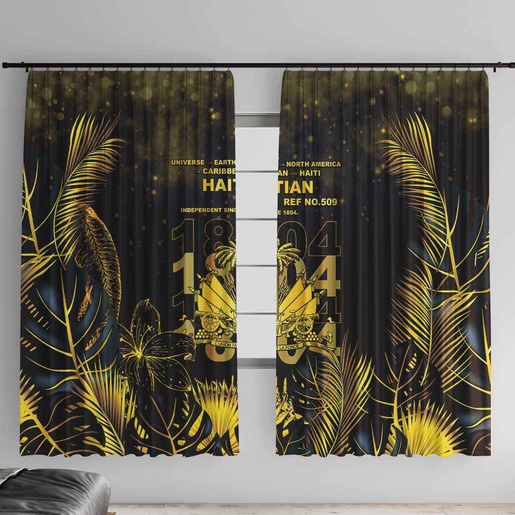 Haiti 1804 Window Curtain Gold Tropical Leaves And Coat Of Arms - Wonder Print Shop