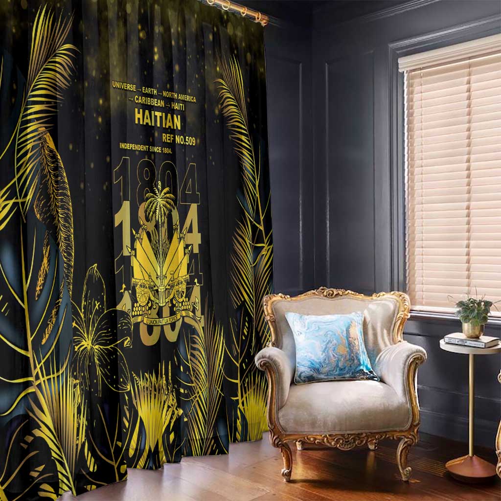 Haiti 1804 Window Curtain Gold Tropical Leaves And Coat Of Arms - Wonder Print Shop