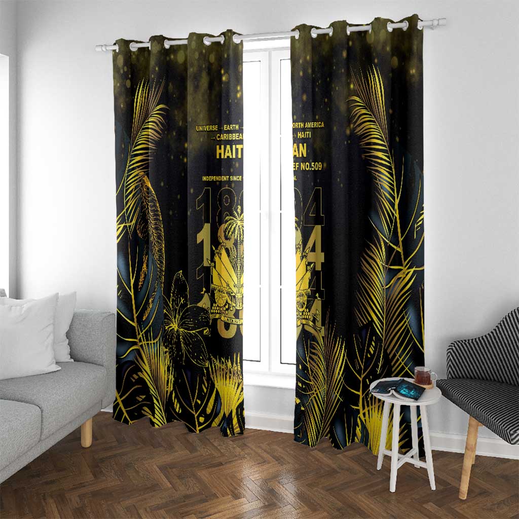 Haiti 1804 Window Curtain Gold Tropical Leaves And Coat Of Arms - Wonder Print Shop