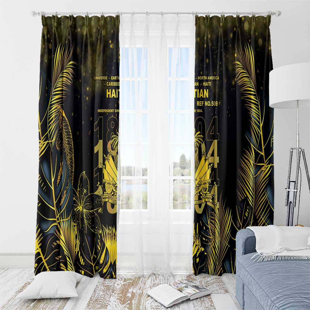 Haiti 1804 Window Curtain Gold Tropical Leaves And Coat Of Arms - Wonder Print Shop