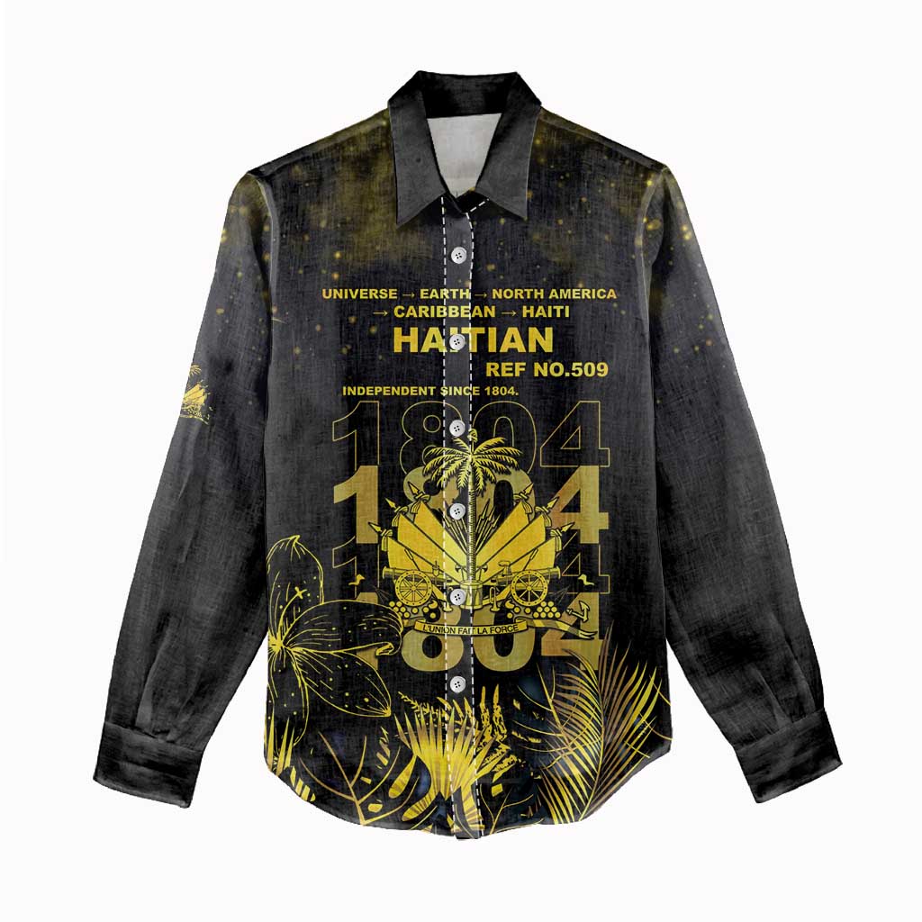 Haiti 1804 Women Casual Shirt Gold Tropical Leaves And Coat Of Arms - Wonder Print Shop