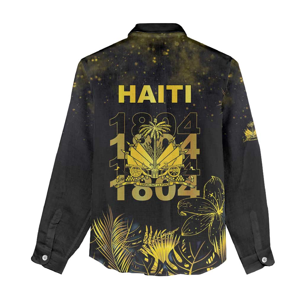 Haiti 1804 Women Casual Shirt Gold Tropical Leaves And Coat Of Arms - Wonder Print Shop