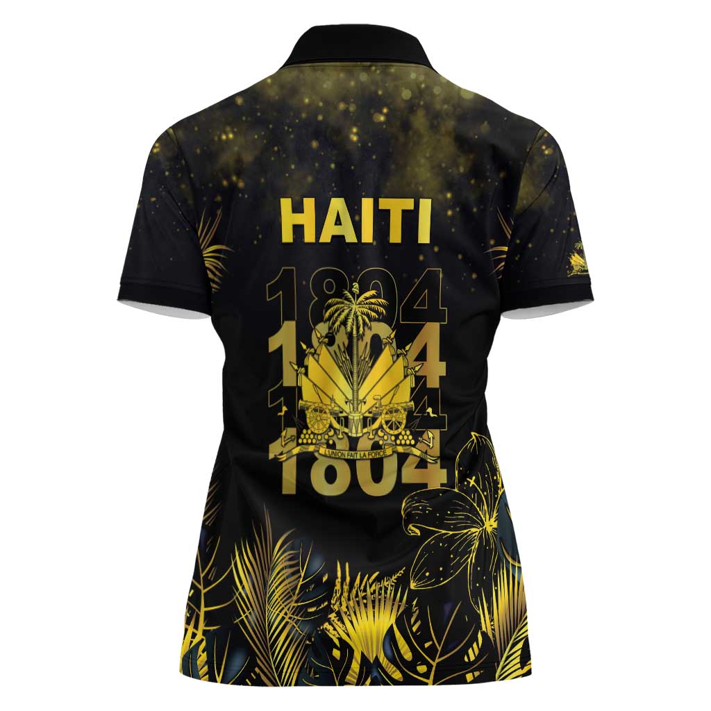 Haiti 1804 Women Polo Shirt Gold Tropical Leaves And Coat Of Arms - Wonder Print Shop