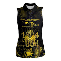Haiti 1804 Women Sleeveless Polo Shirt Gold Tropical Leaves And Coat Of Arms - Wonder Print Shop