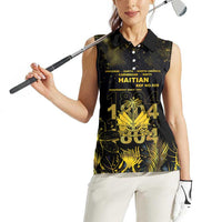 Haiti 1804 Women Sleeveless Polo Shirt Gold Tropical Leaves And Coat Of Arms - Wonder Print Shop