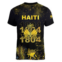 Haiti 1804 Women V-Neck T-Shirt Gold Tropical Leaves And Coat Of Arms - Wonder Print Shop