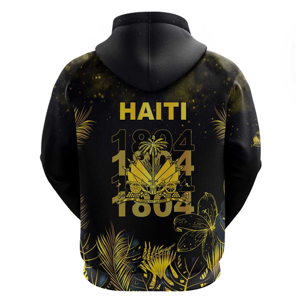 Haiti 1804 Zip Hoodie Gold Tropical Leaves And Coat Of Arms - Wonder Print Shop