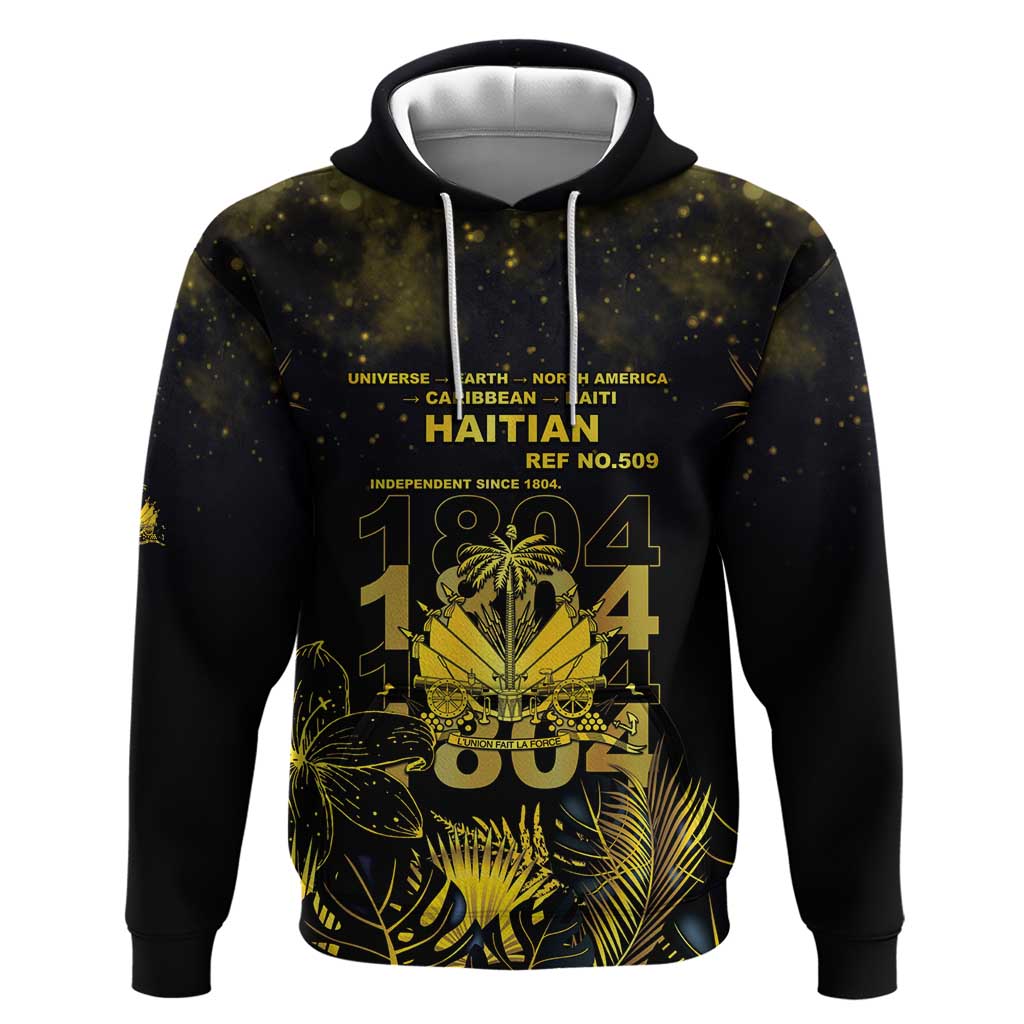 Haiti 1804 Zip Hoodie Gold Tropical Leaves And Coat Of Arms - Wonder Print Shop