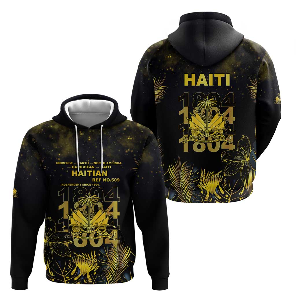 Haiti 1804 Zip Hoodie Gold Tropical Leaves And Coat Of Arms - Wonder Print Shop