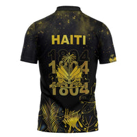 Haiti 1804 Zipper Polo Shirt Gold Tropical Leaves And Coat Of Arms - Wonder Print Shop