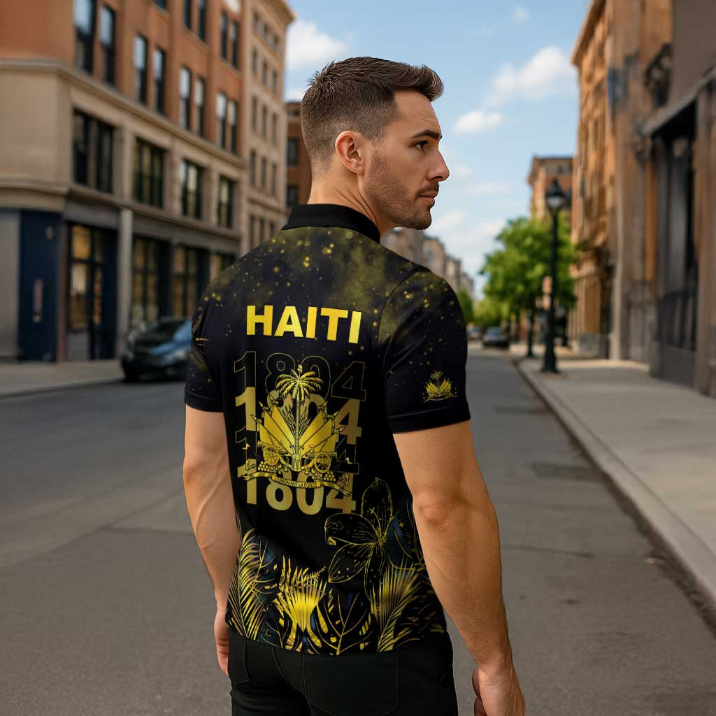 Haiti 1804 Zipper Polo Shirt Gold Tropical Leaves And Coat Of Arms - Wonder Print Shop