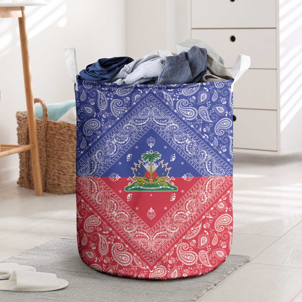 Haiti Paisley Laundry Basket Haitian Flag Bandana Style - Wonder Print Shop