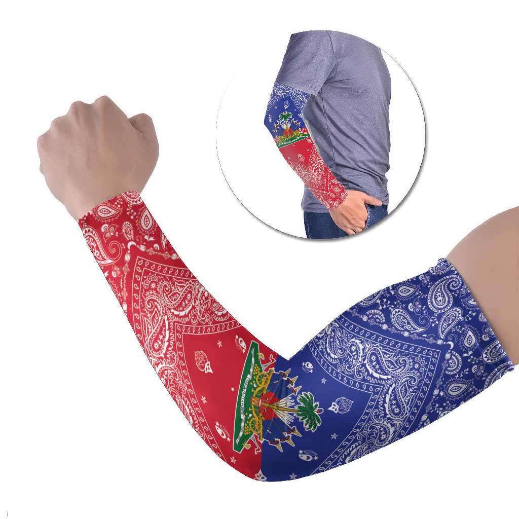 Haiti Paisley Arm Sleeves Haitian Flag Bandana Style - Wonder Print Shop