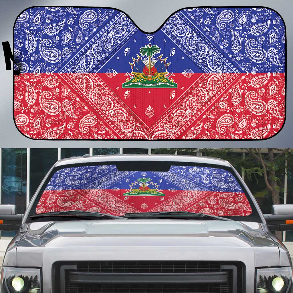 Haiti Paisley Auto Sun Shade Haitian Flag Bandana Style - Wonder Print Shop