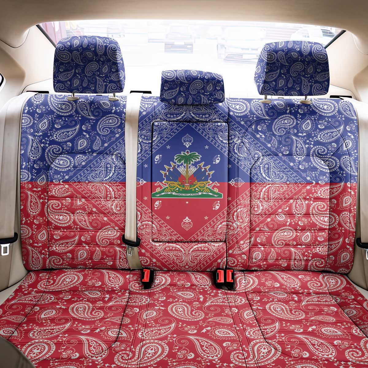 Haiti Paisley Back Car Seat Cover Haitian Flag Bandana Style - Wonder Print Shop