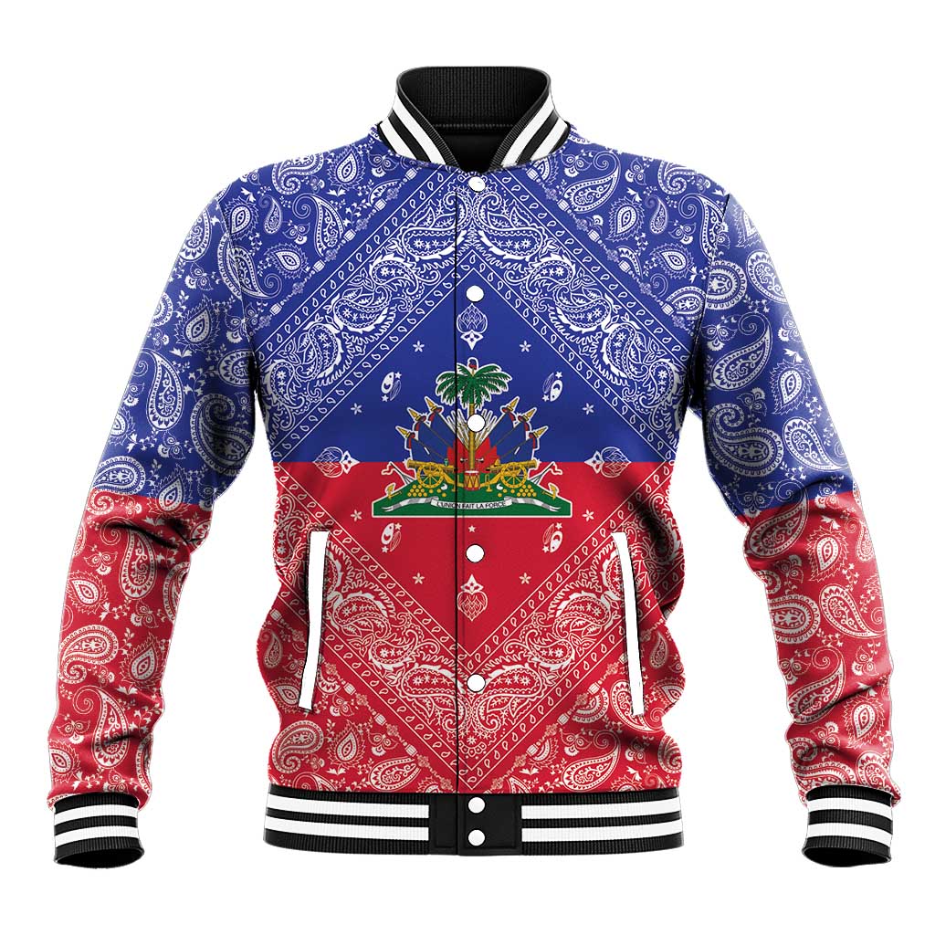 Haiti Paisley Baseball Jacket Haitian Flag Bandana Style - Wonder Print Shop