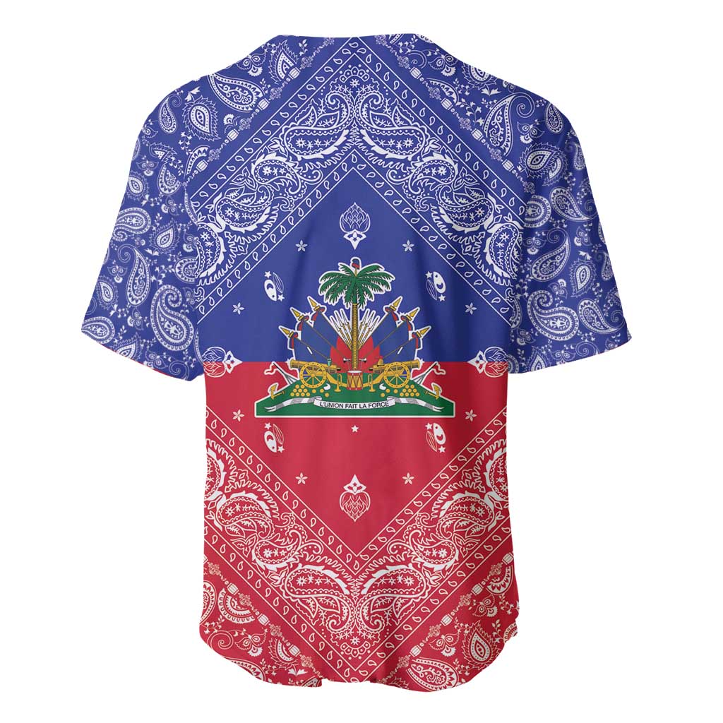 Haiti Paisley Baseball Jersey Haitian Flag Bandana Style - Wonder Print Shop
