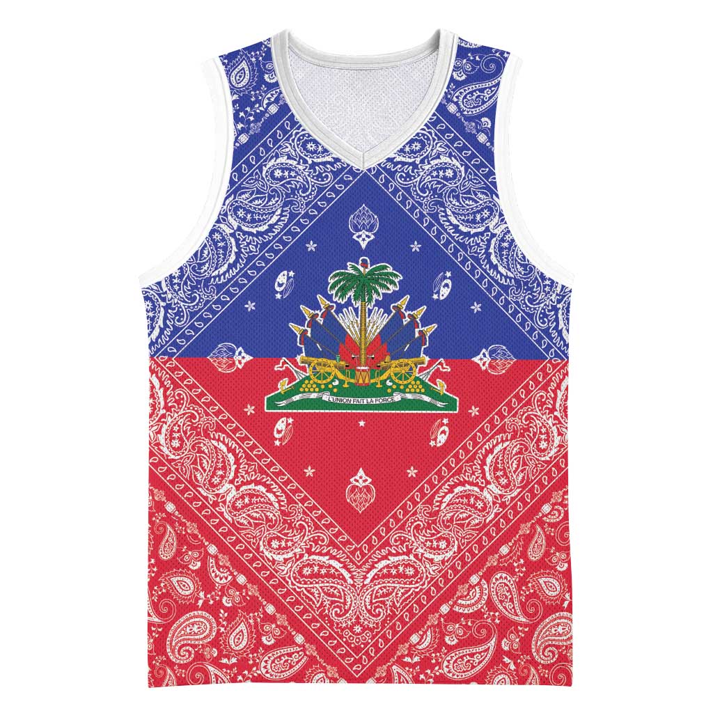 Haiti Paisley Basketball Jersey Haitian Flag Bandana Style - Wonder Print Shop