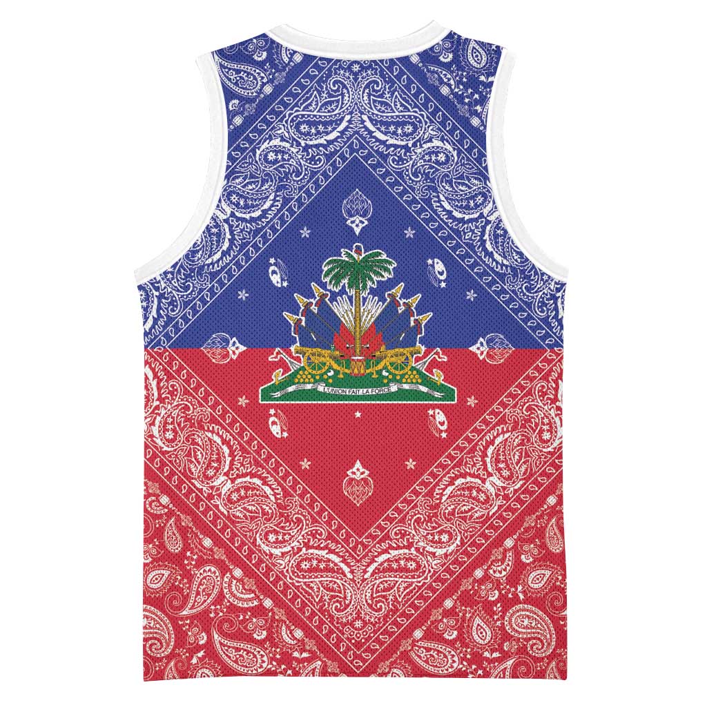 Haiti Paisley Basketball Jersey Haitian Flag Bandana Style - Wonder Print Shop