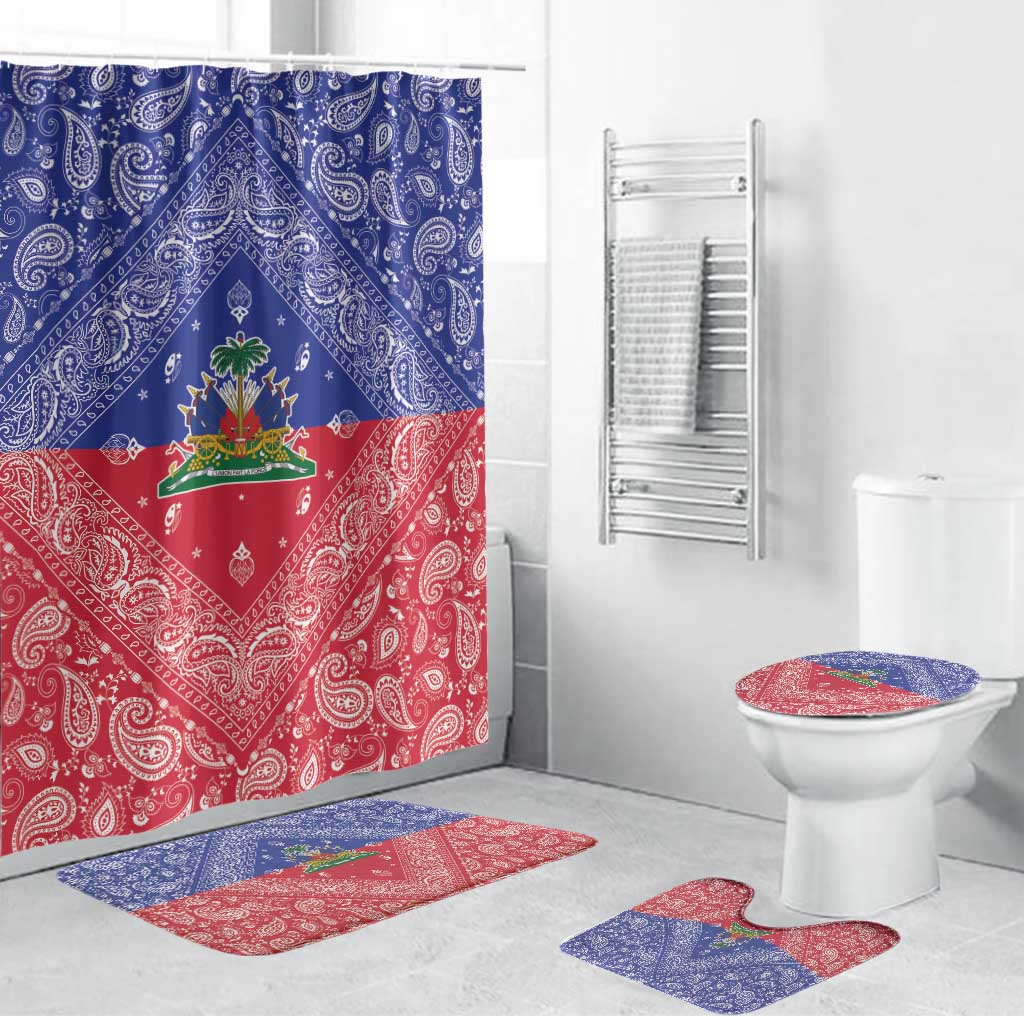 Haiti Paisley Bathroom Set Haitian Flag Bandana Style - Wonder Print Shop