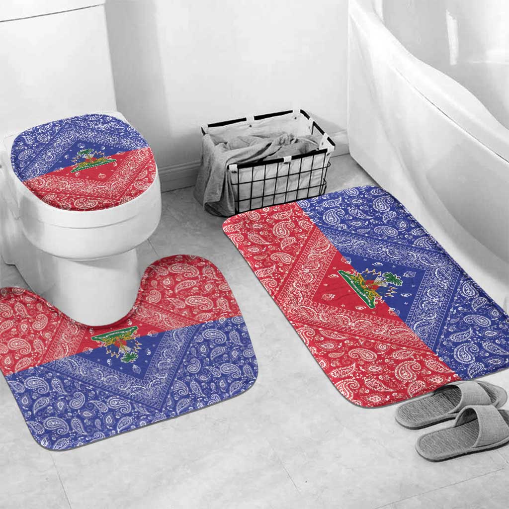 Haiti Paisley Bathroom Set Haitian Flag Bandana Style - Wonder Print Shop