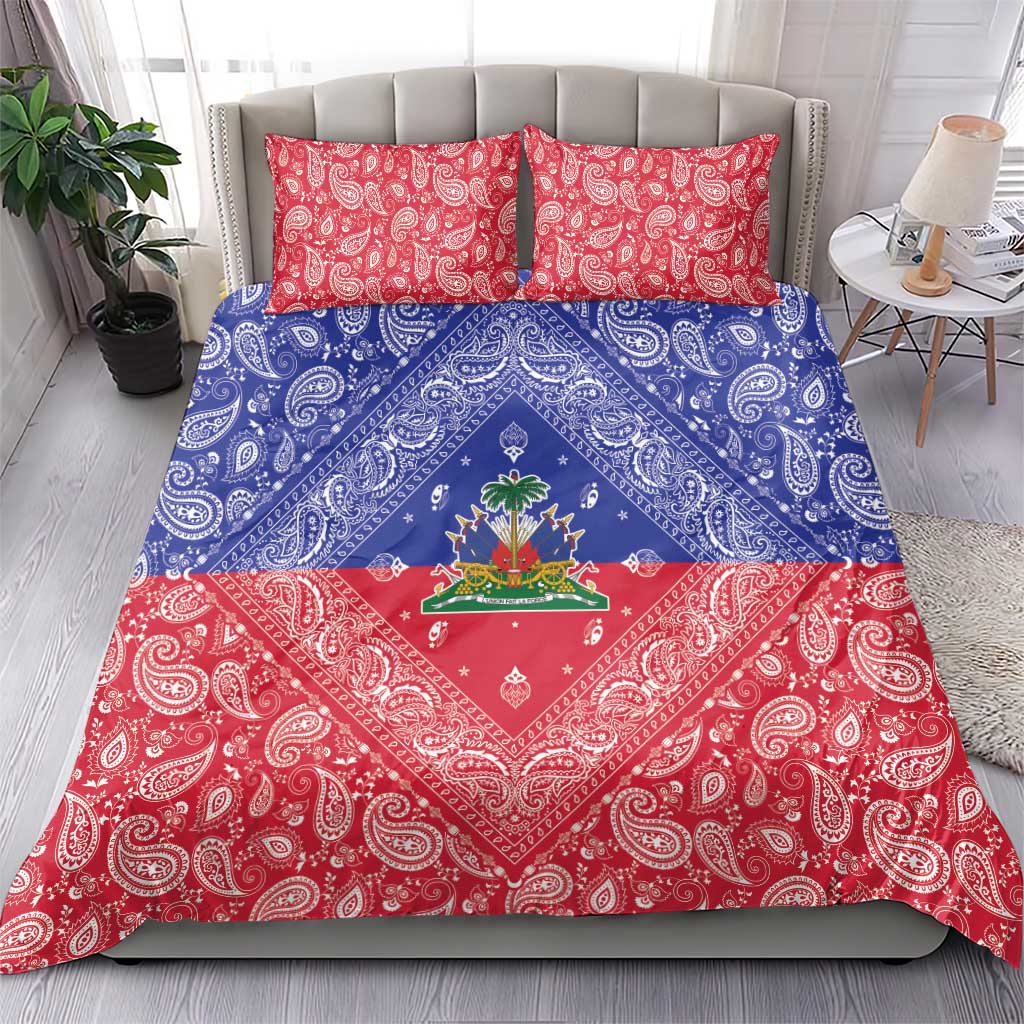 Haiti Paisley Bedding Set Haitian Flag Bandana Style - Wonder Print Shop