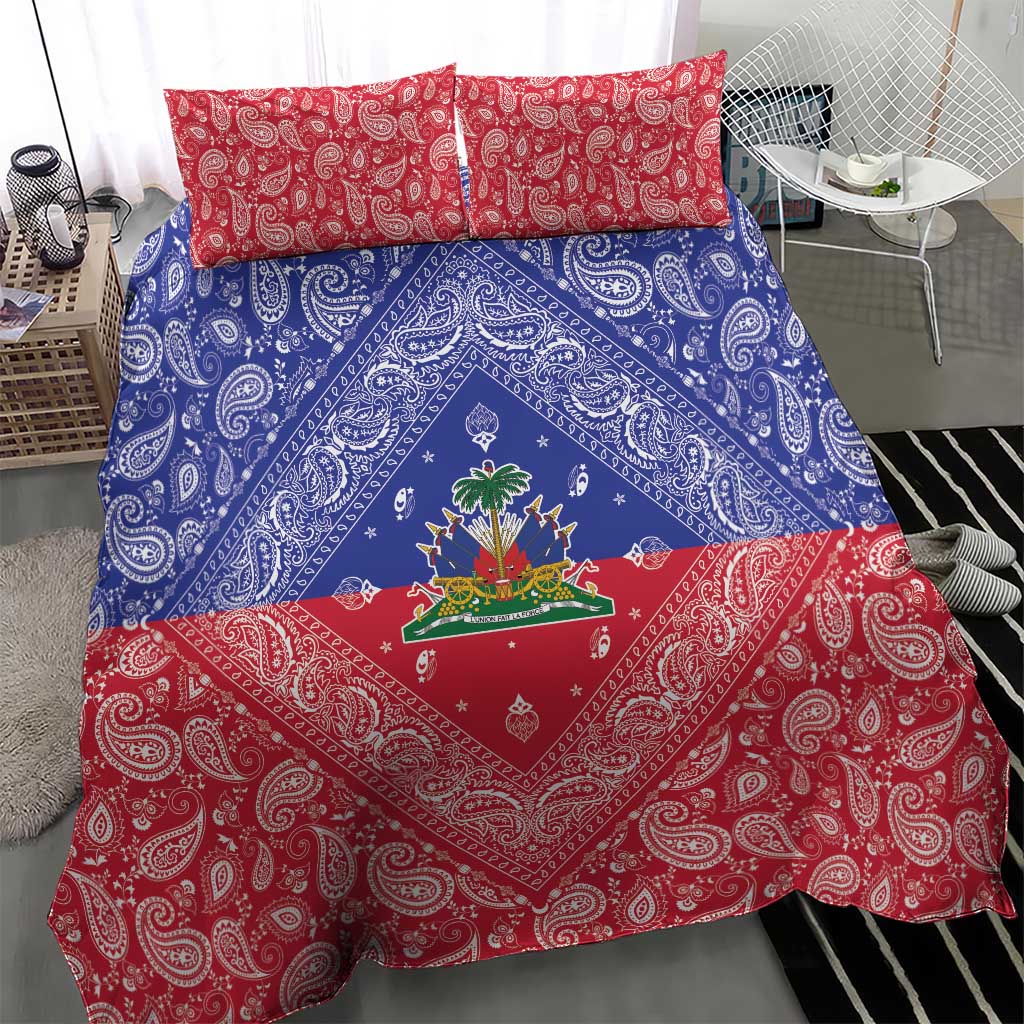 Haiti Paisley Bedding Set Haitian Flag Bandana Style - Wonder Print Shop