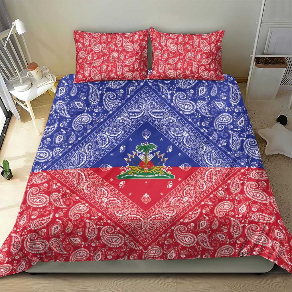 Haiti Paisley Bedding Set Haitian Flag Bandana Style - Wonder Print Shop
