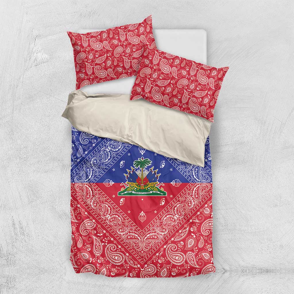 Haiti Paisley Bedding Set Haitian Flag Bandana Style - Wonder Print Shop