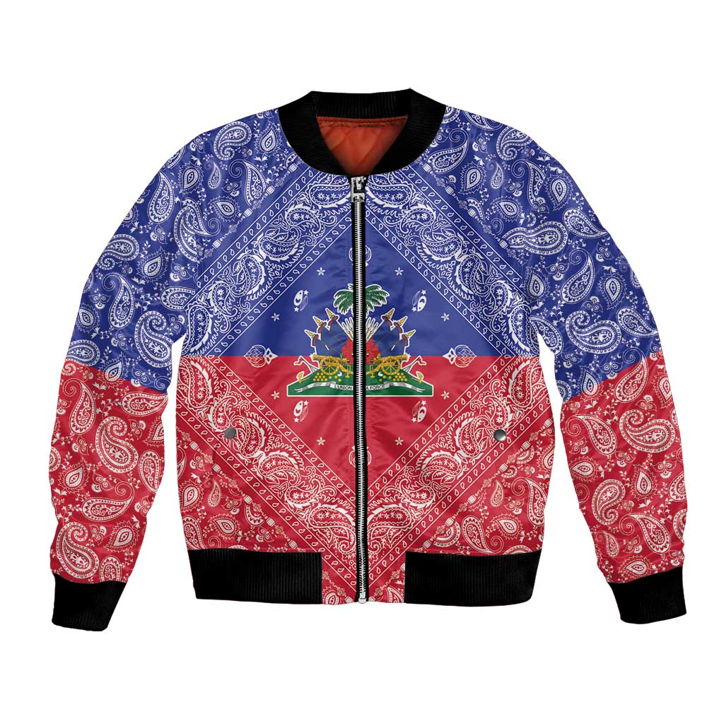 Haiti Paisley Bomber Jacket Haitian Flag Bandana Style - Wonder Print Shop