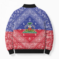 Haiti Paisley Bomber Puffer Jacket Haitian Flag Bandana Style - Wonder Print Shop