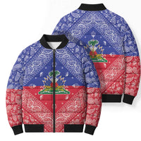 Haiti Paisley Bomber Puffer Jacket Haitian Flag Bandana Style - Wonder Print Shop