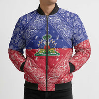 Haiti Paisley Bomber Puffer Jacket Haitian Flag Bandana Style - Wonder Print Shop