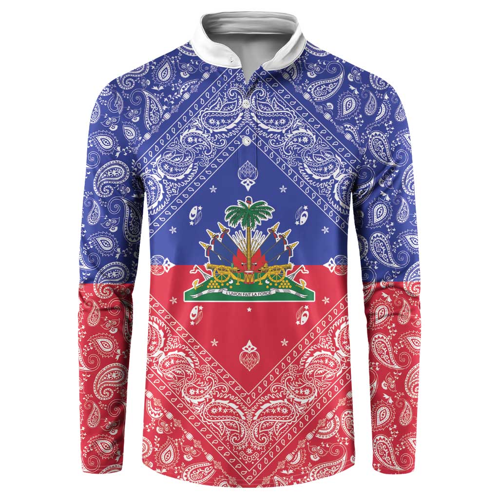 Haiti Paisley Button Sweatshirt Haitian Flag Bandana Style - Wonder Print Shop