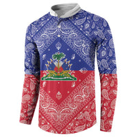 Haiti Paisley Button Sweatshirt Haitian Flag Bandana Style - Wonder Print Shop