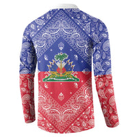 Haiti Paisley Button Sweatshirt Haitian Flag Bandana Style - Wonder Print Shop