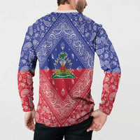 Haiti Paisley Button Sweatshirt Haitian Flag Bandana Style - Wonder Print Shop