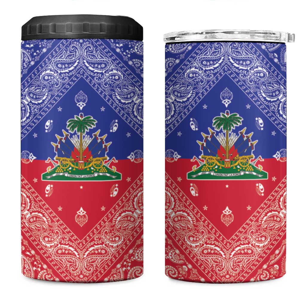 Haiti Paisley 4 in 1 Can Cooler Tumbler Haitian Flag Bandana Style - Wonder Print Shop