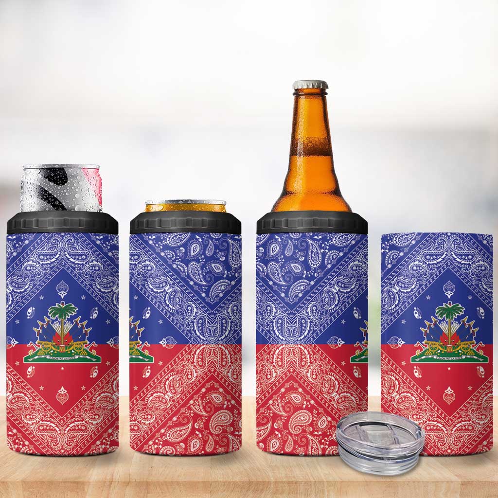 Haiti Paisley 4 in 1 Can Cooler Tumbler Haitian Flag Bandana Style - Wonder Print Shop