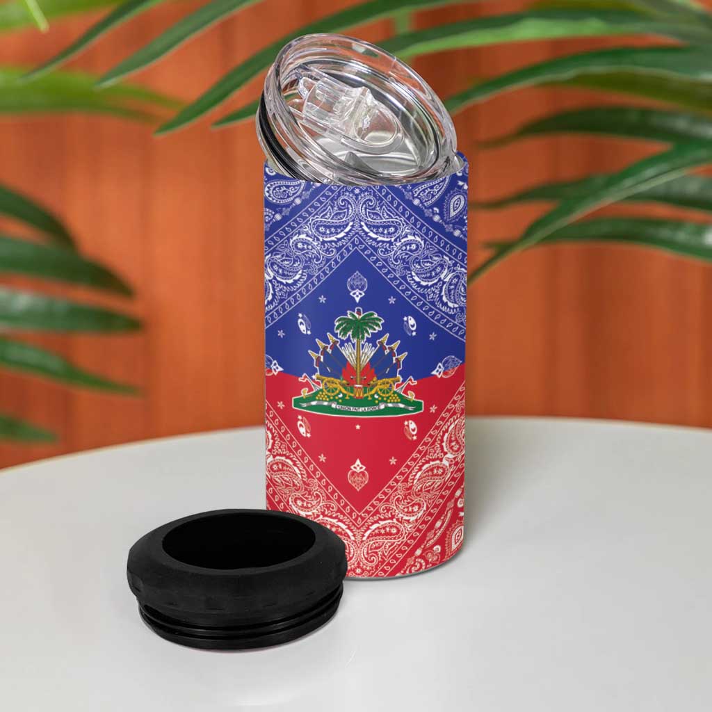 Haiti Paisley 4 in 1 Can Cooler Tumbler Haitian Flag Bandana Style - Wonder Print Shop